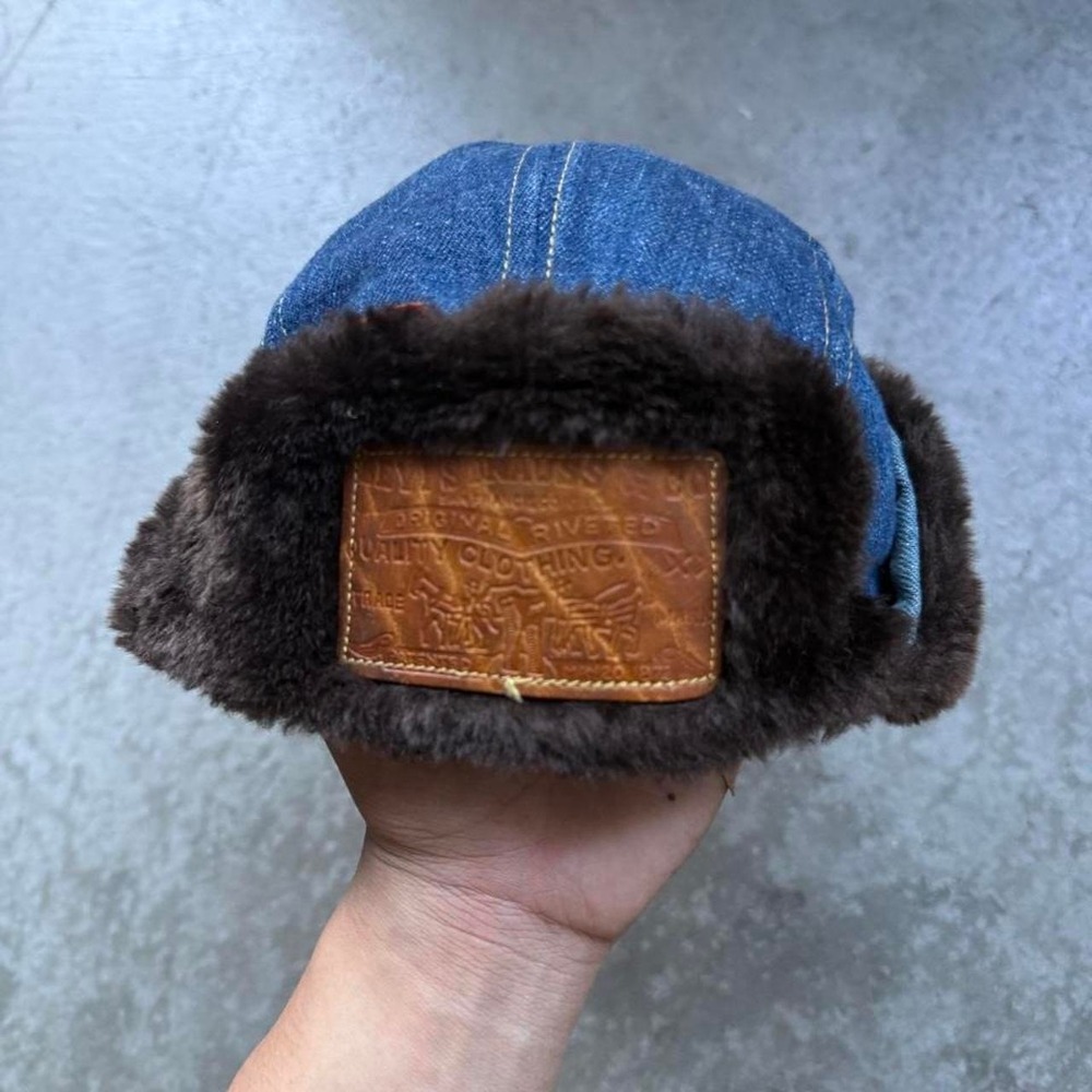 Vintage 70s Levi's Orange Tab Denim Trappers Hat Fur Denim Size Small 6.75 Rare